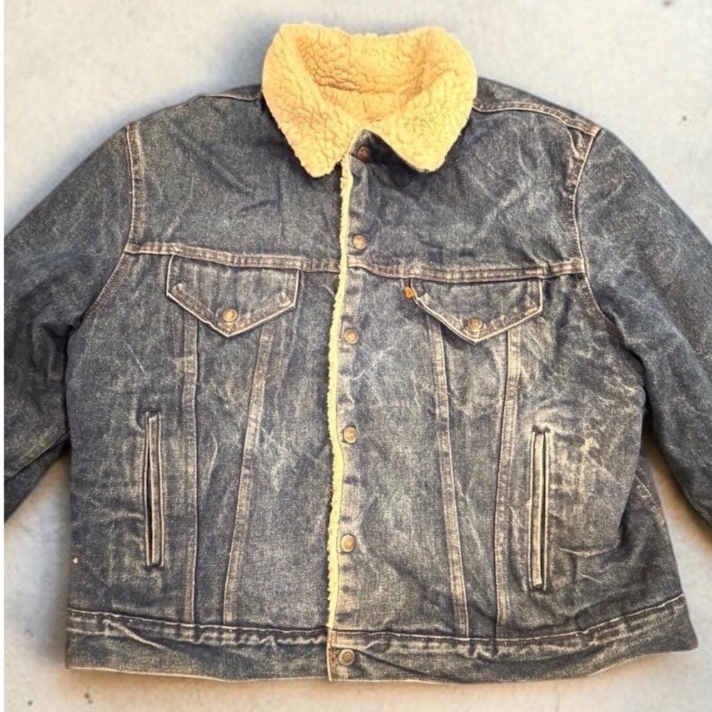 Levis 70608 0217 Orange Tab Sherpa Lined Denim Trucker Jacket Blue XL Size 48
